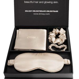 NEW IN BOX BLISSY 4-PIECE MULBERRY SILK SLEEP SET STANDARD CHAMPAGNE